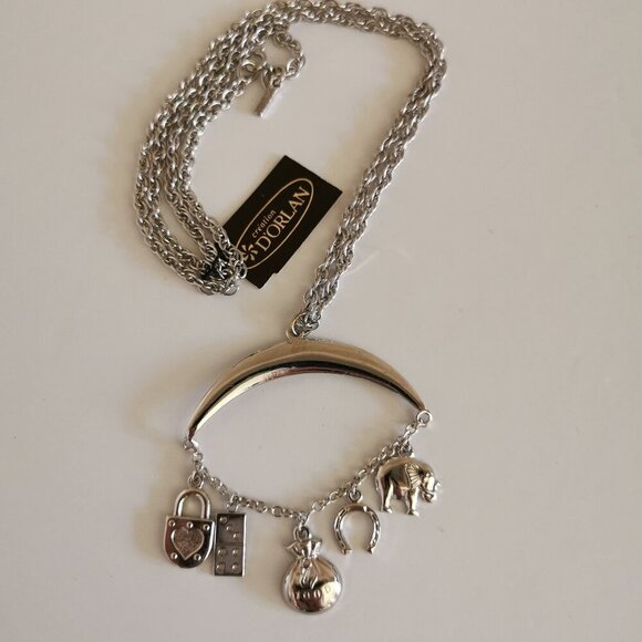 Good Luck Charms Necklace Silver Pendant D'Orlan 90s Lucky Dangles 24" Chain - Picture 2 of 8